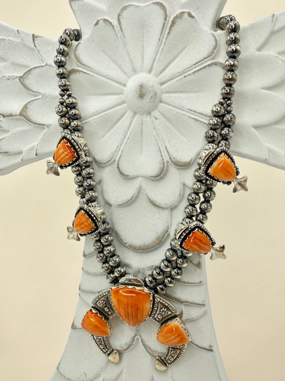 Carolyn Pollack Relios 925 Spiny Oyster Squash Blossom Necklace 18”-20” 131 gram - Picture 5 of 17